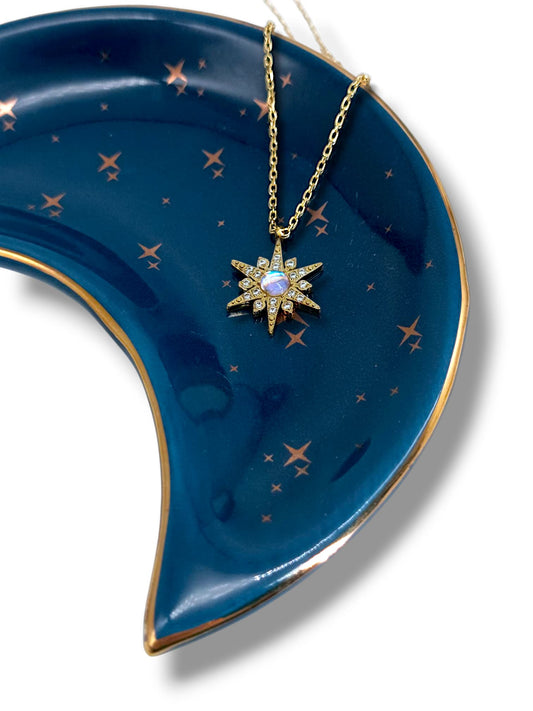 Collier Bonne Étoile en acier inoxydable close up - bijou hypoallergénique Gémeaux - cadeau femme fille Maroc