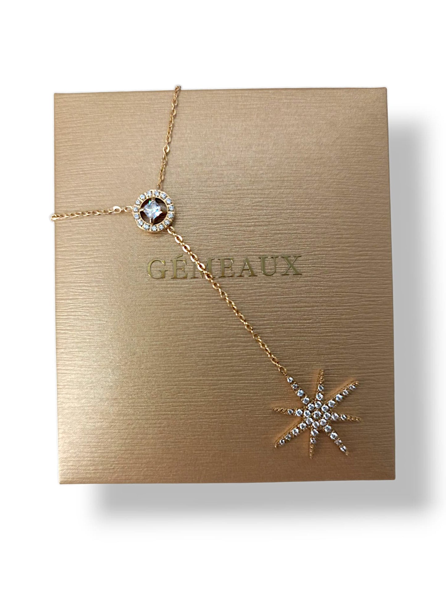 Collier Étoile Filante Gémeaux - acier inoxydable doré qui ne ternit pas - cadeau fille femme Maroc boite dorée