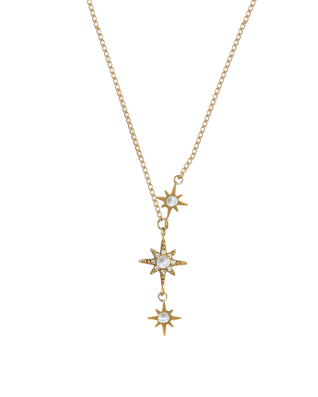 Collier Trinité Gémeaux - étoiles perles soré- en acier inoxydable - cadeau parfait mignon fille femme Maroc
