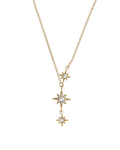 Collier Trinité Gémeaux - étoiles perles soré- en acier inoxydable - cadeau parfait mignon fille femme Maroc
