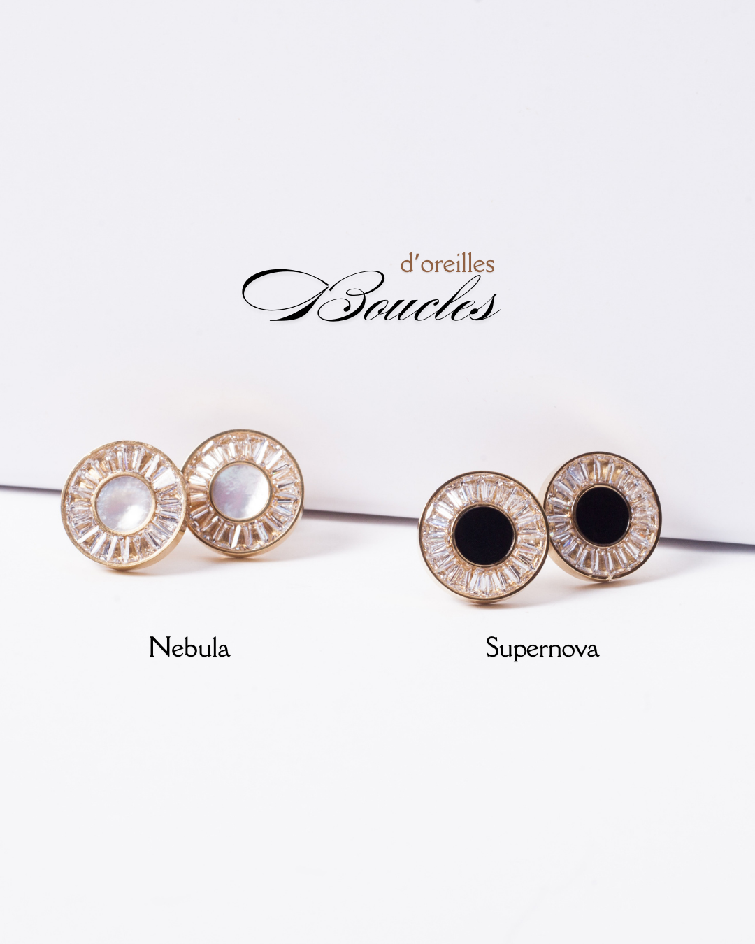 Pack Galaxie 2 paries de  boucles d'oreilles dorées en acier inoxydable de al marque Gémeaux MAroc