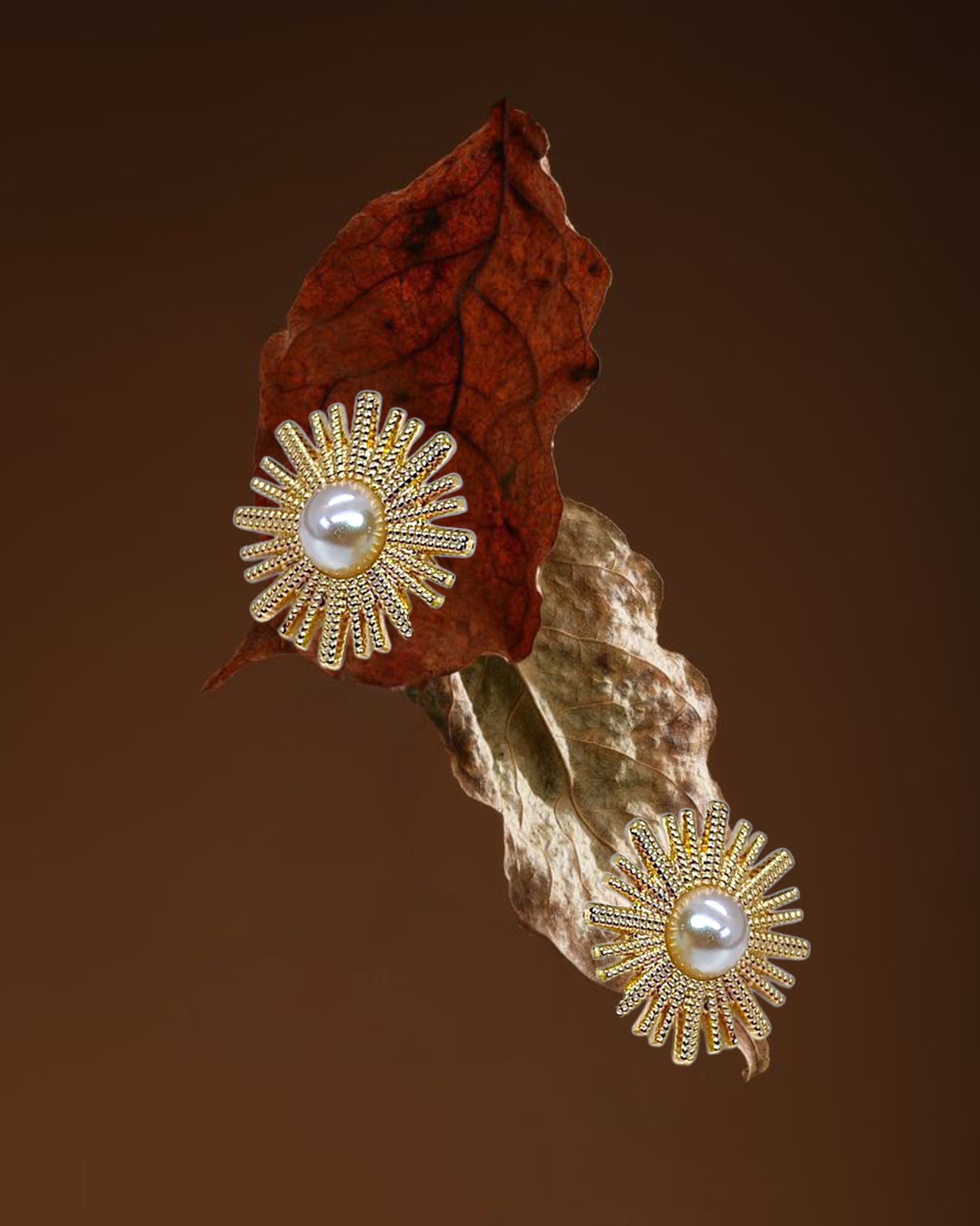 Boucles d'oreilles soleil ardent pérlées - Gémeaux bijoux Maroc