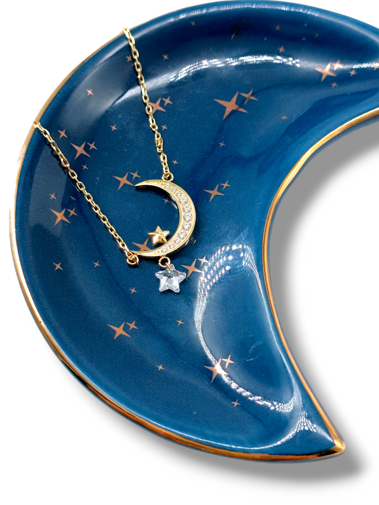 Collier Clair de Lune argenté close up  - acier inoxydable premium - cadeau romantique pour femme fille Gémeaux

