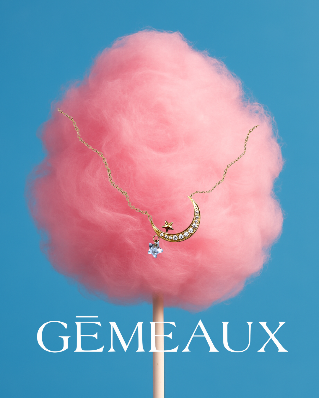 collier clair de lune sur un nuage de barbe à papa gemeaux maroc