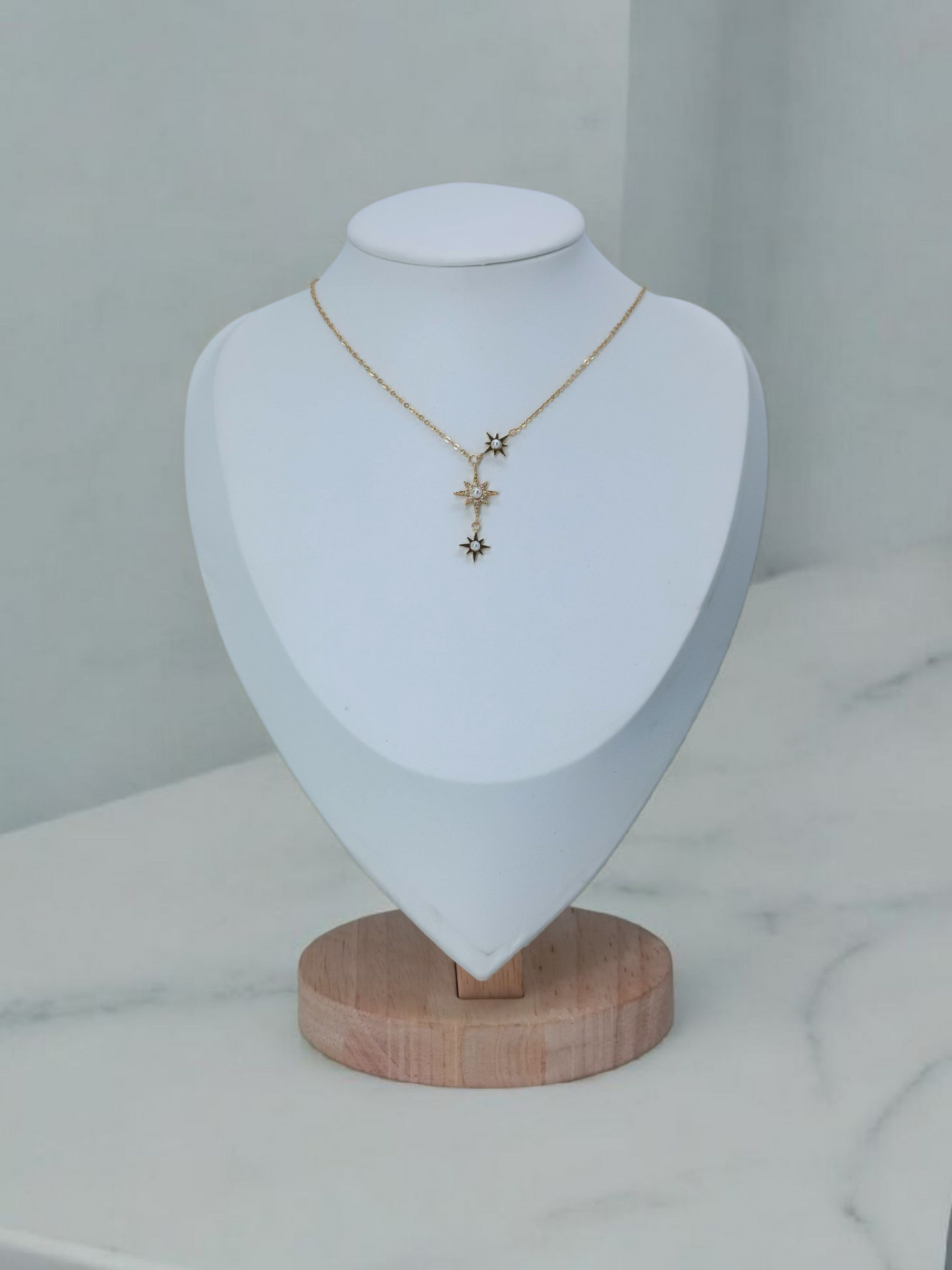 Collier Trinité Gémeaux - étoiles perles soré- en acier inoxydable - cadeau parfait mignon fille femme Maroc
