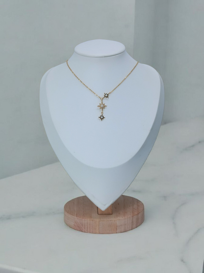 Collier Trinité Gémeaux - étoiles perles soré- en acier inoxydable - cadeau parfait mignon fille femme Maroc
