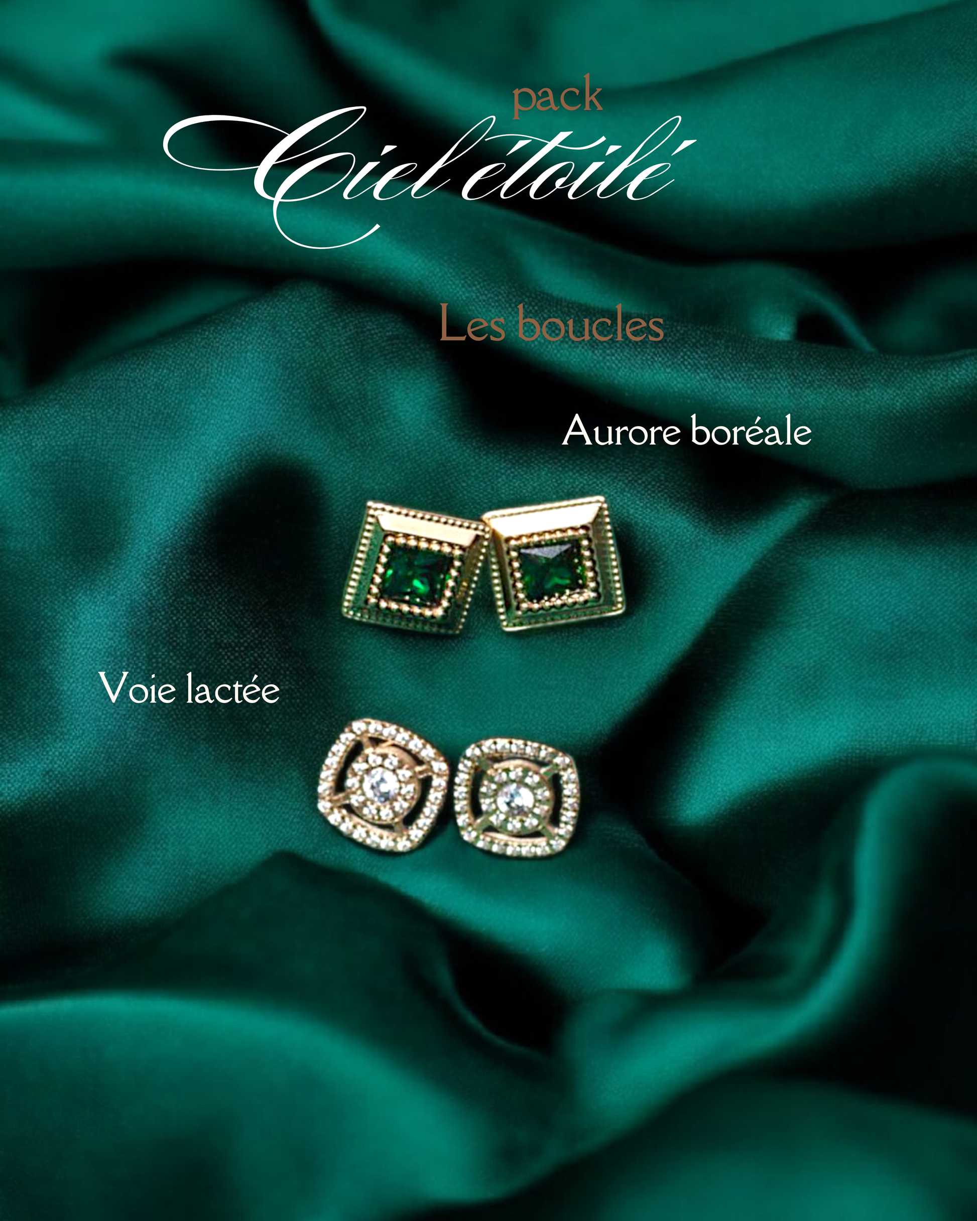 pack ciel étoilé : 2 paries de boucles aurore boréale et voie lactée - gémeaux maroc 